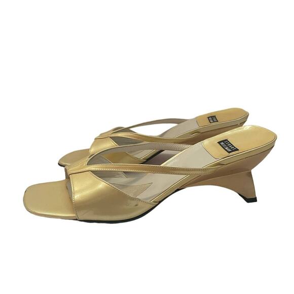 Stuart Weitzman Yellow Patent Leather Slip on Sculptural Wedge Mules Size 7.5 - Picture 3 of 7